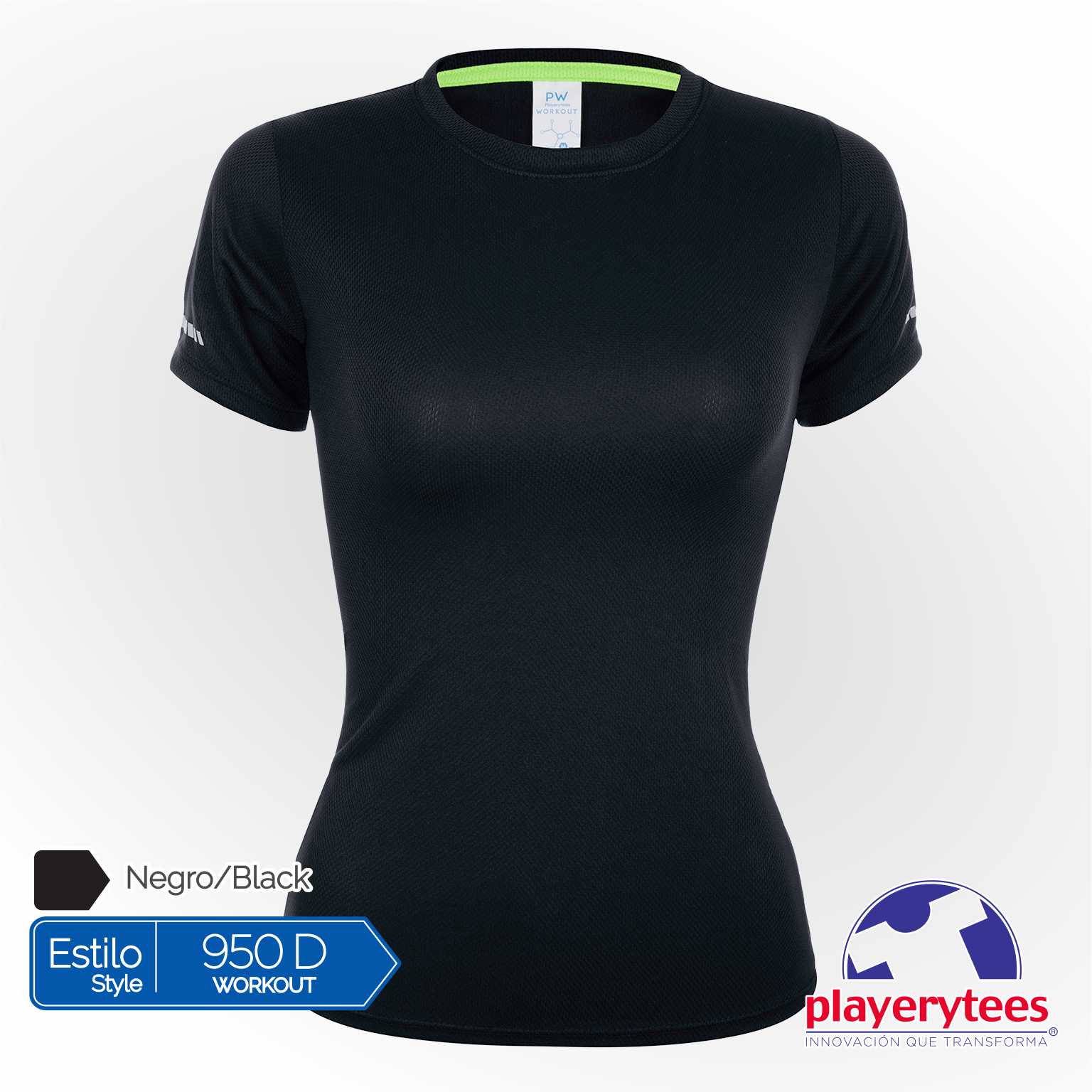 950D Playera Deportiva Playerytees Poliéster Cuello Redondo Dama - Imagen 2