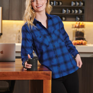 Camisa de Vestir Mujer Port Authority Manga Larga Plaid Flannel Shirt LW669